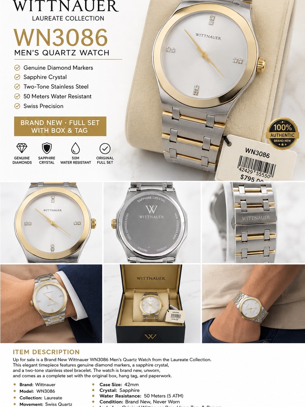 WN3086 Men’s Two-Tone Silver & Gold Quartz Watch